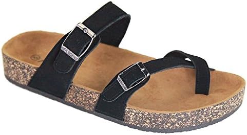 Annas Fashion Womens Slip On Ankle Wrap Cork Sole Slide Sandal with Buckle
