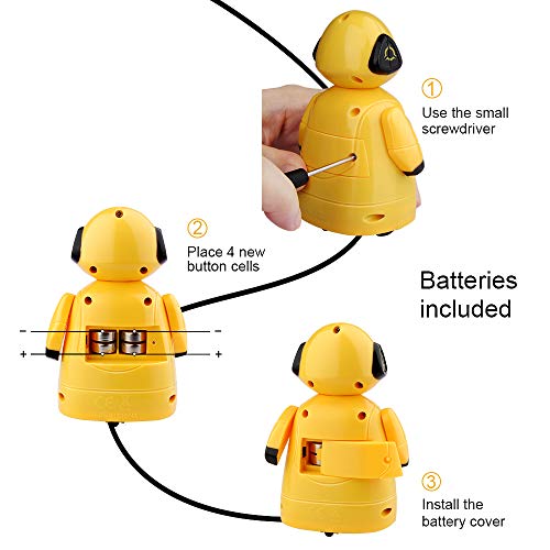 Betheaces Mini Inductive Robot Kids Magic Pen Boys Girls Birthday Gift Toddler Smart Educational Toys with Eye LED Light Intelligent Novelty Robotics Kit Batteries Included-1 Piece (Yellow) - Thumbnail 4