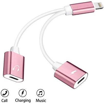 2 in 1 iphone 7 adapter, 2 in 1 Lightning Adapter, Lightning to Dual Lightning Splitter Cable with Charging &amp; Audio for iPhone 7 iPad, Support Phone Communication,Rose Gold
