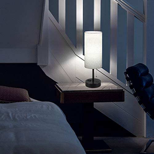 USB Bedside Table Lamp, 2700K 4000k 5000K Nightstand Lamp with Pull Chain, Bedside Lamp with USB Port & AC Outlet, Table Lamps for Bedrooms Living Room, Bulb Included, Fabric Linen Lamp Shade, 1PK