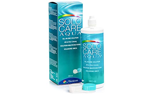 Solocare Aqua 360ML Cleaning Solution and Soak with MicroBlock Contact Lens Cases Clear