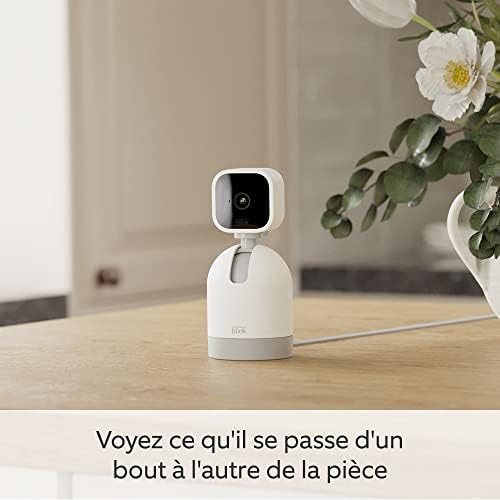 Mini Pan-Tilt Caméra | Caméra de surveillance connectée d'intérieur rotative sur secteur | Audio bidirectionnel, vidéo HD, détection de mouvements, Alexa intégré | Blanc