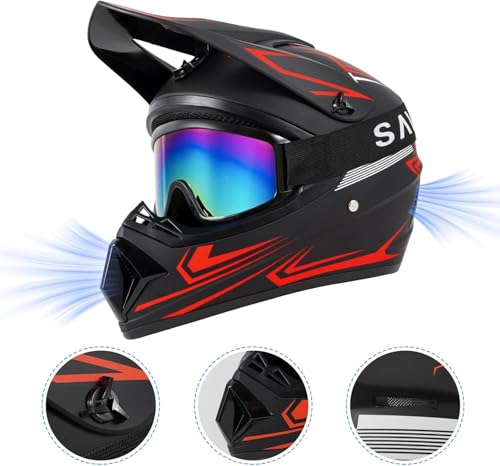 LBOYLOVE® Adult Dirt Bike Motocross Helmets (Goggles Gloves Face Mask) 4 PCS Set, Men Women Full Face Motorcycle Helmet Mountain Bike Off Road Helmets, DOT Approved ATV Helmet