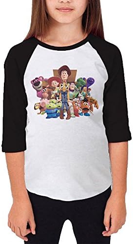 Kid's Vintage Toy Story 100% Cotton 3/4 Sleeve Athletic Baseball Raglan Shirt Black US Size M