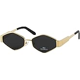 JiSoo Polarized Womens Sunglasses Hexagon Gold Sunglasses Women 90s Sun Glasses Vintage Shades for Rave