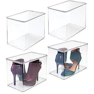 mDesign Juego de 4 cajas para guardar zapatos – Cajas de plástico