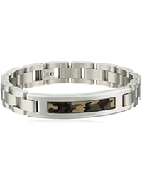 Stainless Steel ID Link Bracelet with Camouflage Accent - Men's Accessory Gift