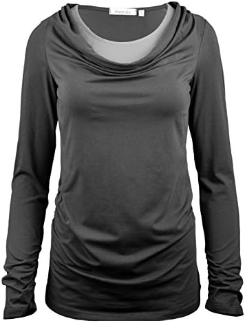 Maramita Long Sleeve Cotton Nursing Top with Cowl Neck for Easy Breastfeeding (Small, Gray)