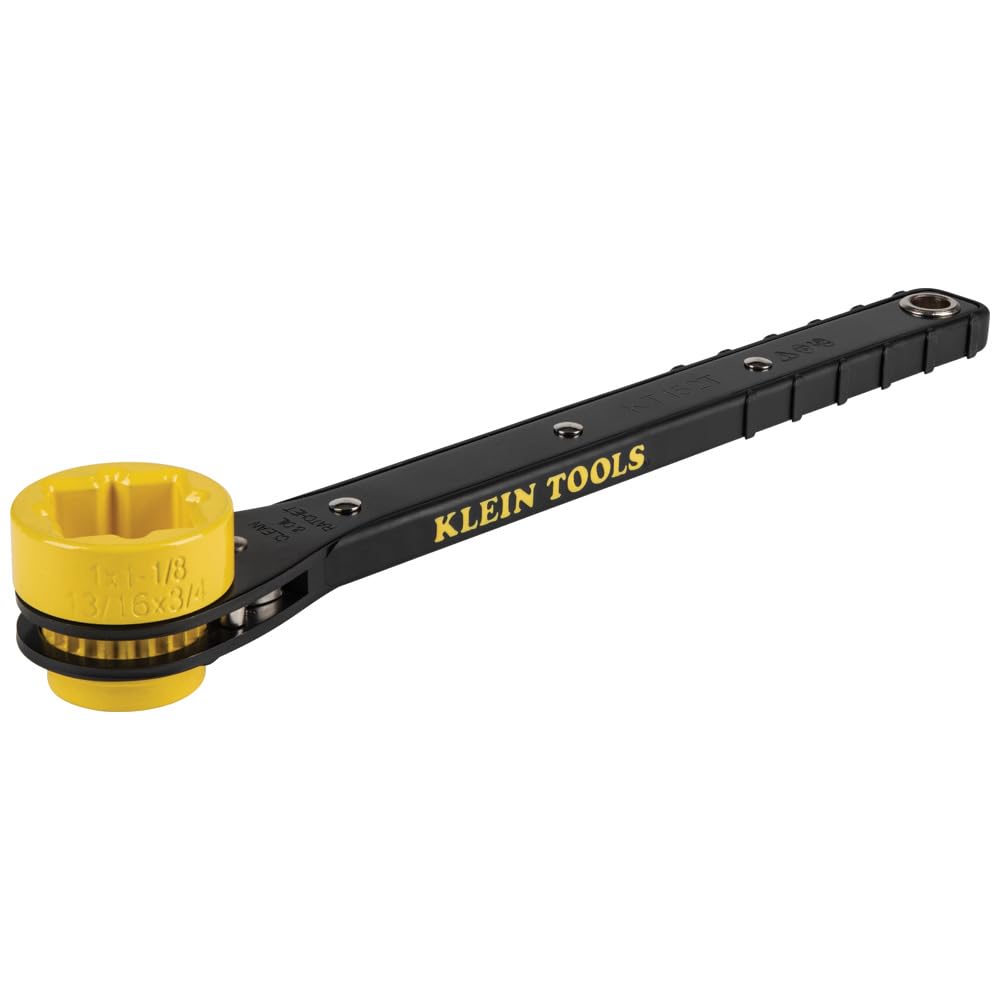Klein Tools KT152T 4-in-1 Lineman's Slim Ratcheting Wrench with Long, Ridged Handle for Grip and Leverage , Black