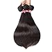 Brazilian Straight Hair With Closure 3 Bundles Unprocessed Virgin Human Hair Bundles With Lace Closure Free Part Hair Extensions Natural Color (16 18 20+14,Middle Part)