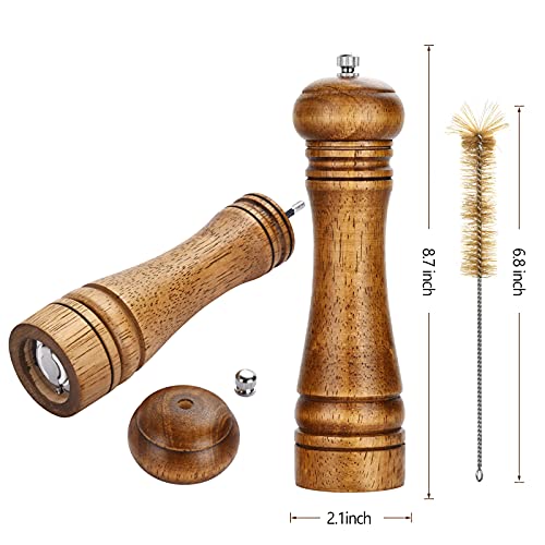 Pepper Grinder,Ounic Wooden Salt and Pepper Grinder Set with a Cleaning Brush, 8" Tall Pepper