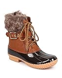 Nature Breeze DD29 Women Mix Media Fur Belted Zip Duck Boot - Tan