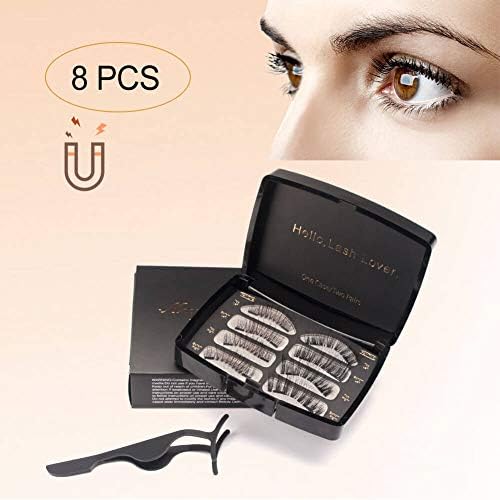 Magnetic Eyelashes False Lashes No Glue 3D Full Eye Dual False Eyelashes Set for Natural and Party Style with Tweezers 2 Pairs (black)