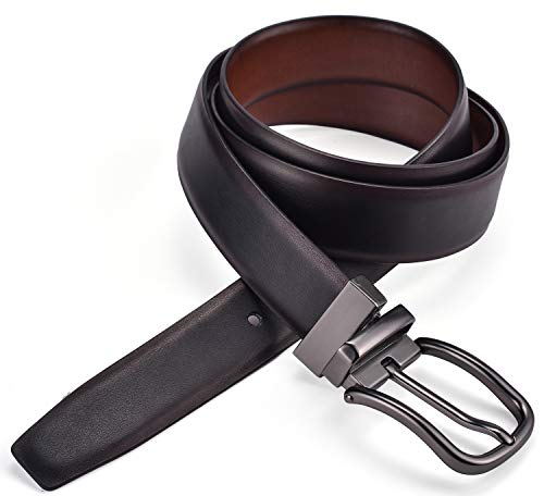 Autolock Mens Reversible Leather Belts, Dress Casual 1 1/4" Wide Belts for Men, One Belt Reverse for 2 Colors