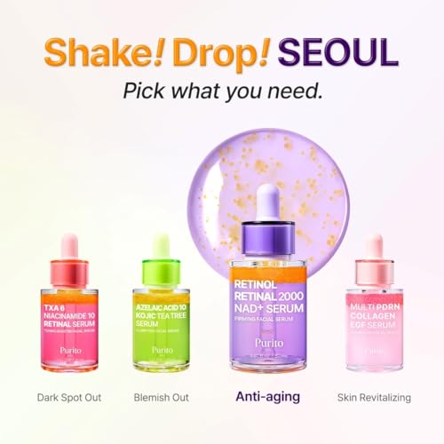 PURITO Retinol 0.1% + Retinal 0.1% Anti-Aging Facial Serum | for Wrinkles, Fine Lines & Firmer Skin | Dual Retinoids with NAD+, Improve Elasticity & Skin Texture | Korean Skincare, 30mL 1.01 fl.oz