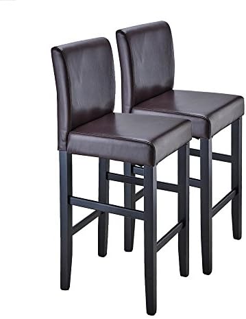 MissSnower 2x Bar Stool Backrest Footrest PU Leather Hardwood Frame Brown