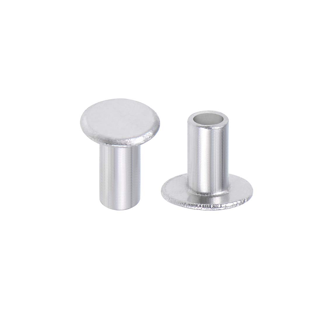 sourcing map 100 Pcs 2.5mm x 5mm Aluminum Flat Head Semi-Tubular Rivets Silver Tone