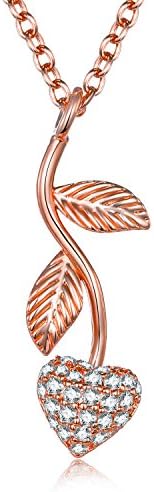 Women Rose Gold Necklace Jewelry- Rose Gold Plated Brass Peach Heart Initial Necklace With 29 Zircon Swarovski Elements for Women Girls, Most Romantic Gift for Mother-Day, Birthday, Christmas