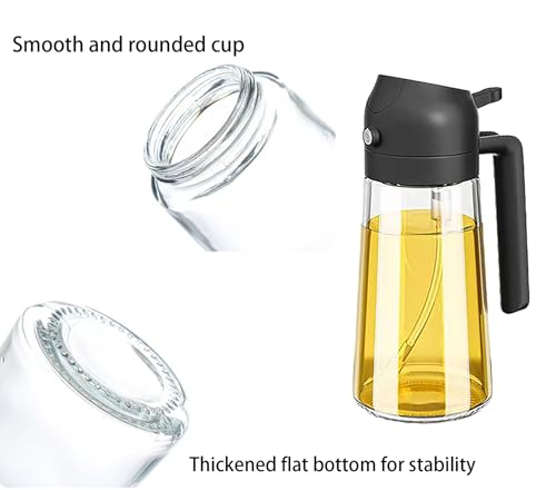 Oil Spray Bottle Kitchen, Oil Sprayer for Air Fryer, Olive Dispenser with 2 Cleaning Brush, 2 in 1 Premium Glass Canola Oil Mister Bottles for Salad, BBQ, Cooking Appliances, (16oz/470ml) (Black)