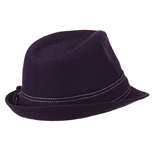 Ladies Fedora with Ribbon and Stitching - Purple OSFM