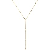 Gelin Diamond Bezel-Set Station Y-Necklace in 14K Solid Gold | Diamond Drop Lariat Pendant for Women | Layered Necklace, 18"