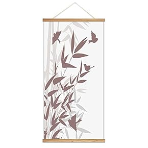 Hanging Poster NO Magnetic Wooden Framed, Ink Bamboo Painting Designs Home Wall Canvas Prints Decoration Ready to Hang - 18"x36"