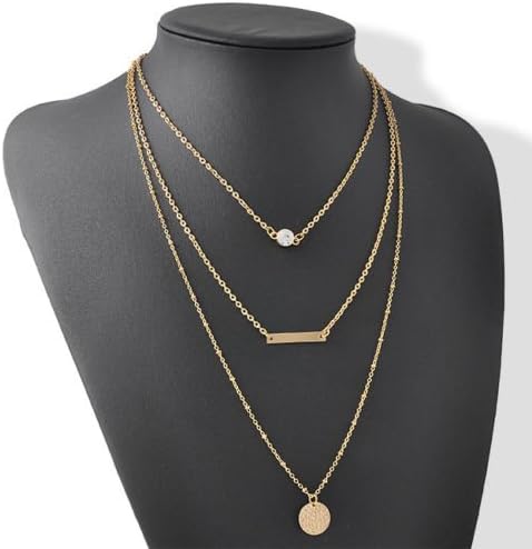 Fashion Gold Three Layer Thin Circle Long Bar Necklace Pendants Chain Jewelry