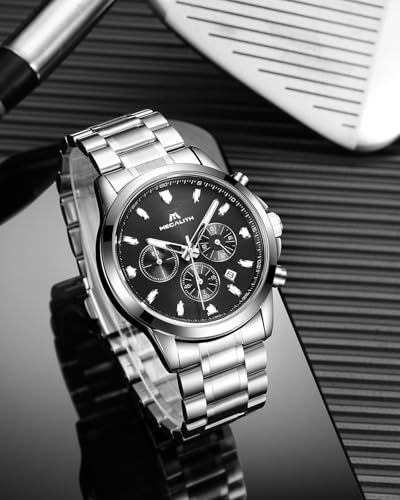MEGALITH Men's Elegant Wristwatch: Chronograph Waterproof Analogue Watch with Luminous Date – Anniversary Birthday Gift for Formal Business Men