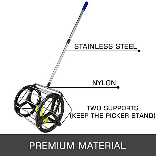 Happibuy Tennis Ball Picker 40 Balls Hopper Mover Tennis Ball Retriever Collector Pick Tennis Ball Picker Upper Tennis Hopper Tennis Ball Basket Tennis Ball Hopper for Tennis (Round)