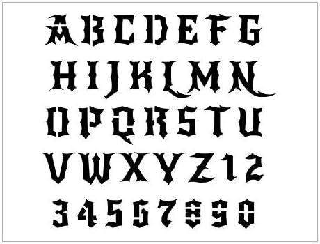 Mixed Media - GOTHIC Alphabet Stencil 1 Inch Dark Style Devil Evil Font Set Letters Sheet S578