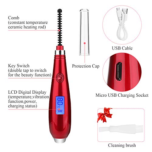 Electric Eyelash Curler,MAQUITA Ceramic Heated Eyelash Curler USB Rechargeable and LED Display 3 Temperature Gears for Quick Natural Curling Long Lasting Eyelashes Curl Tool
