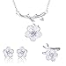 ISAACSONG.DESIGN Sterling Silver Daisy, Cherry Flower Necklace Earrings Bracelets Ring Set for Women and Girls