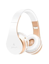 Auriculares plegables Sound Intone I65 con micrófono, control de volumen, diadema ajustable, auriculares bonitos para viaje, trabajo, deportes, compatible con iPhone, computadora portátil, Mp3. M XL blanco dorado