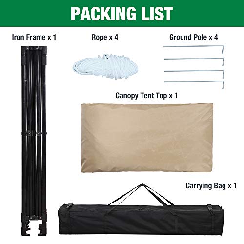 kdgarden 10 ft. x 10 ft. Outdoor Easy Pop Up Canopy with 420D Waterproof and UV-Treated Top, Portable Party Shelter Tent with Carrying Bag, Khaki - Thumbnail 6