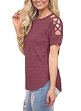 Astylish Women Sexy Cold Shoulder Cut Out Blouse Casual T Shirt Tops Red Large