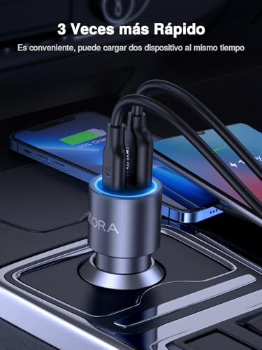 1 Hora Cargador para Auto 38W con 2 Puertos USB-C y USB-A, PD 20W y QC 3.0 18W con Cable USB C a USB C, Compatible con iPhone 17/16/15 Pro MAX, Galaxy S25 Ultra, Pixel y Android (1 Paquete)