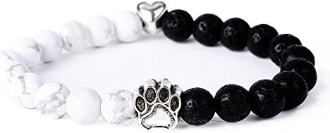 Healing Power Bracelet with Dog Paw Charm Lava Tiger Eye Stone Elastic Stretch Beaded Bracelets (Lava+White Turquoise)