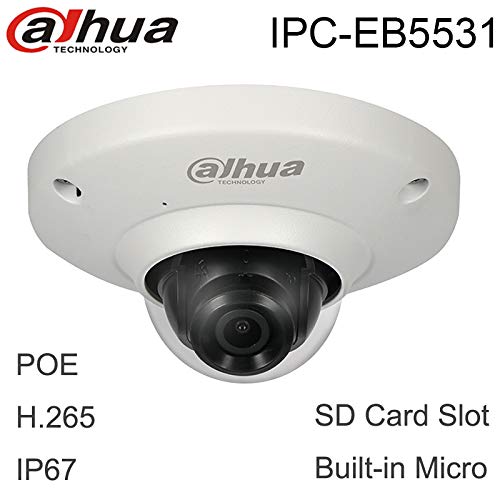 Dahua 5MP Poe FishEye IP Camera IPC-EB5531 1.4mm Fixed Lens Panoramic Indoor Outdoor Network Security Camera 180°Wide Angle View Built-in Mic Support SD Card Slot