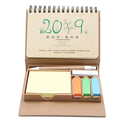 WSSROGY Colored Sticky Note Bundle Set & 2019 Calendar with Pen in Holder Office Supplies for Men Office Helper for Students or Teachers