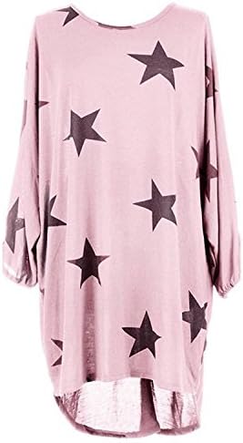 Henraly Summer Stars Print Shirts Dress Women O-Neck Casual Loose Irregular Beach Shirt Ladies Tee Dress PinkXL