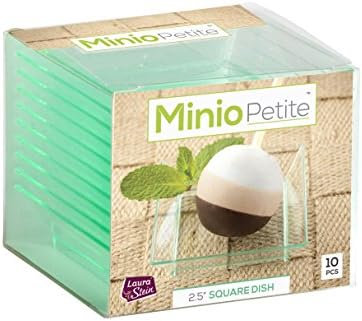 Square Translucent Green Mini Dessert Plastic Disposable Plates, Great For Wedding, Party, or Any Elegant Event, 2.5'' x 2.5'', 5 Pack, 50 Plates, By Minio Petite