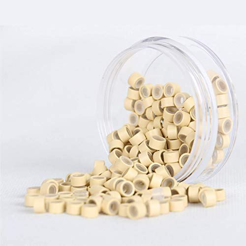 200Pcs Beads Silicone Aluminium Micro Nano Rings 3mm Lined For I Tip/Nano Hair Extensions Tool Beads (1 Bottle, Blonde Color)