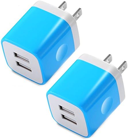 Certified USB Wall Charger 2.1AMP Universal Power Home Travel Wall Charger Dual Port Plug for iPhone, iPod, iPad, Samsung Note, HTC, LG, Smartphones, Tablets and More Device ( 2 Pack ) (Blue)