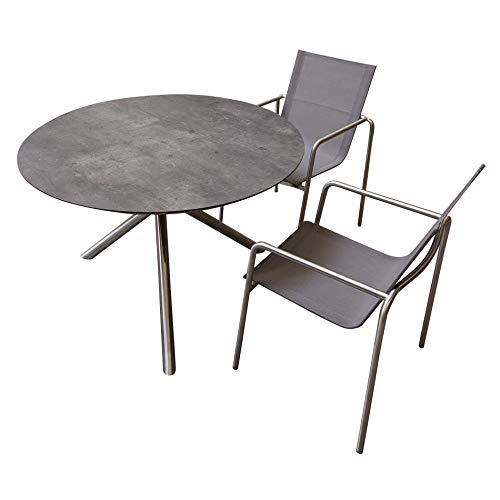 Ploß Carlos Dining-Tisch, Anthrazit-Mamoriert, Edelstahl/HPL, 110x110 cm, Kreuzfuß, robust, rund – Bild 7