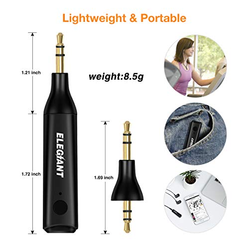 Mini Bluetooth Receiver, ELEGIANT Bluetooth 5.0 AUX Adapter Portable Wireless Receiver Hands-Free Calling 30M Range 3.5mm Aux Stereo Output for Car Home Audio Music Streaming Sound System