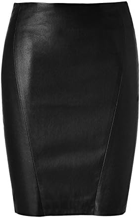 Koza Leathers Women's Leather Skirt Genuine Lambskin Real Leather Knee Length Skirt KS001