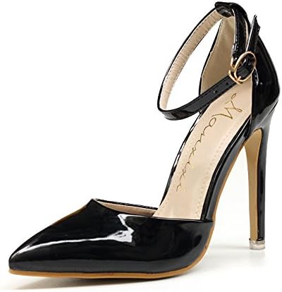 Thin Pointed Women High Heel Sneakers Shallow Mouth PU Leather Belt Buckle Sandals Black