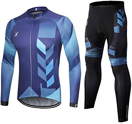 Xtextile Men's Cycling Jersey Set with Full Zipper Long Sleeves Bicycle Shirt and 4D Coolmax Padded Cycling Tights Leggings