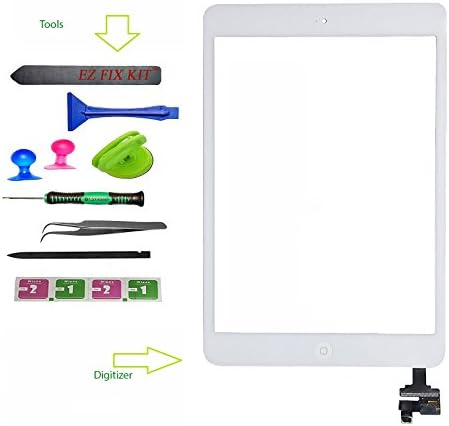 Device Doctor Screen replacement for iPad Mini, Front Touch Digitizer Assembly Replacement include Home Button +Camera Holder + Preinstalled Adhesive + Frame Bezel with Premium Tool Kit (White)