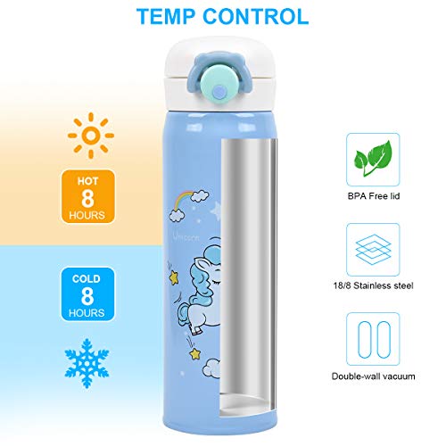 Hot Water Bottle SB Toys Thermoses Thermal Vacuum Cups for Hot and Cold DrinkStainless Water Bottle Cup Vacuum Insulated Water Flask for School Kids Girls Proof BPA Free Blue Unicorn-17oz